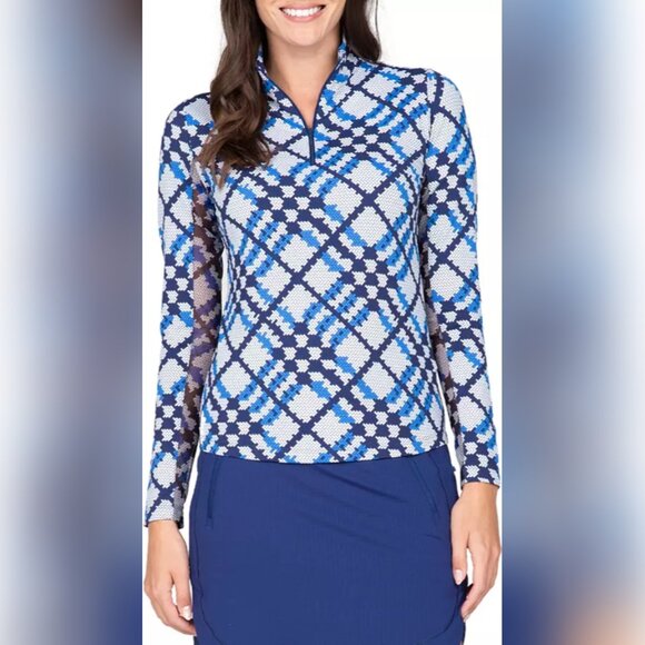 NWT IBKUL Womens XL 1/4 Zip Long Sleeve Mock Neck Sonika Blue Navy Golf Pullover - Picture 1 of 11